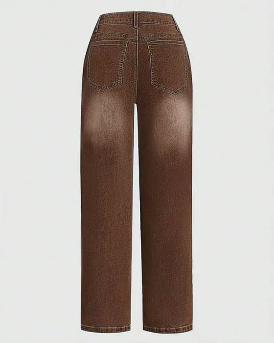 Multi-Button Washed Loose Jeans