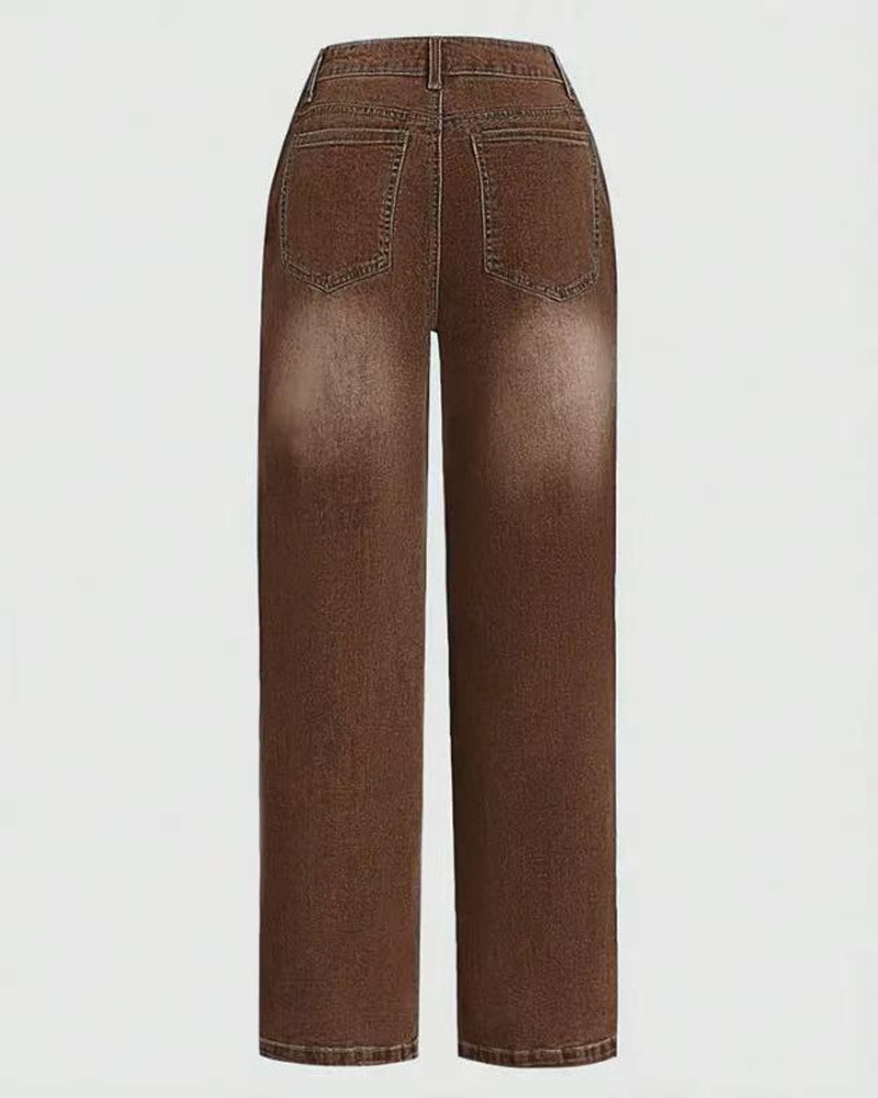 Multi-Button Washed Loose Jeans