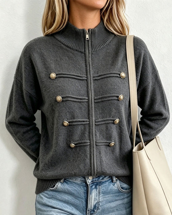 Mandarin Collar Fashion Zipper Knit Cardigan