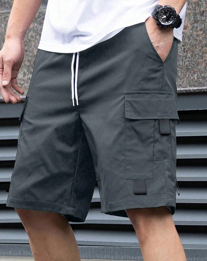 Men's Solid Flap Pocket Cargo Shorts, Casual Multi-Pocket Summer Shorts