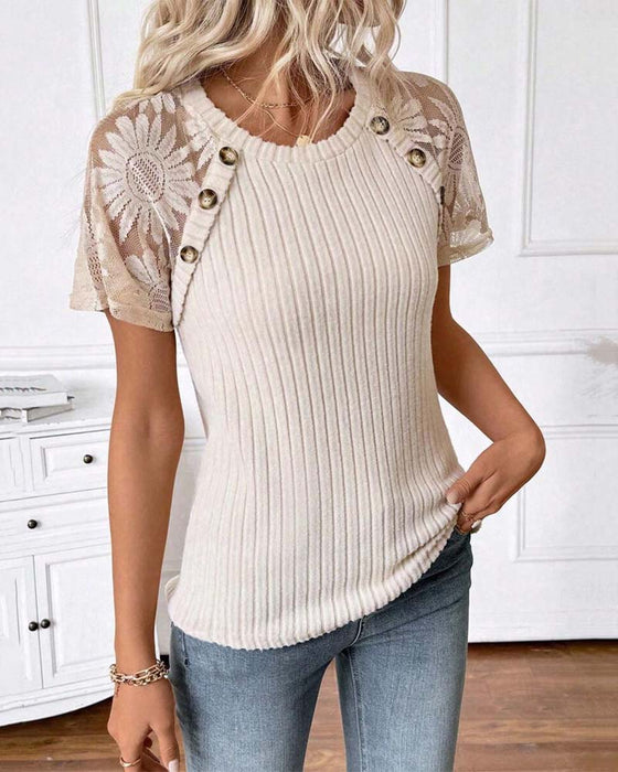 Round Neck Raglan Sleeve Solid Color T-Shirt