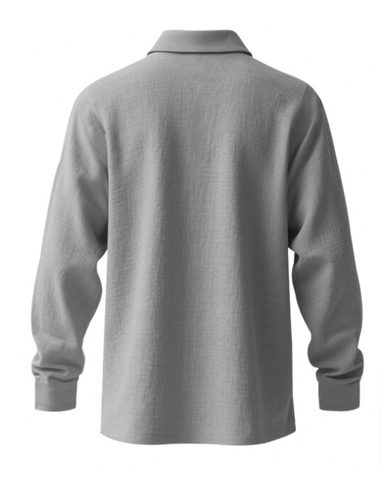 Men's Lightweight Loose Linen Long Sleeve Polo Shirt