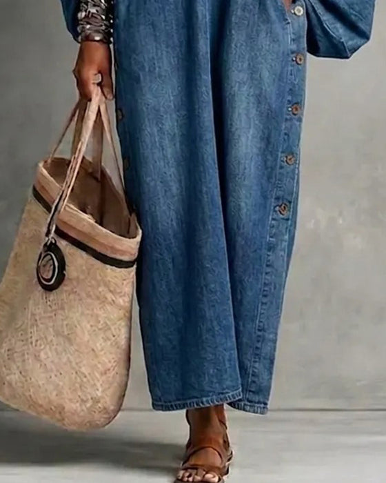V-Neck Pocket Casual Dress
