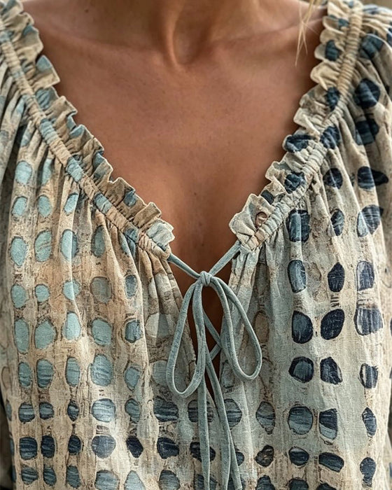 Polka Dot Lace Up Blouse