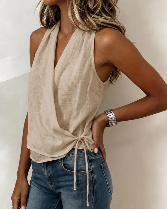 Solid Sleeveless V-Neck Blouse