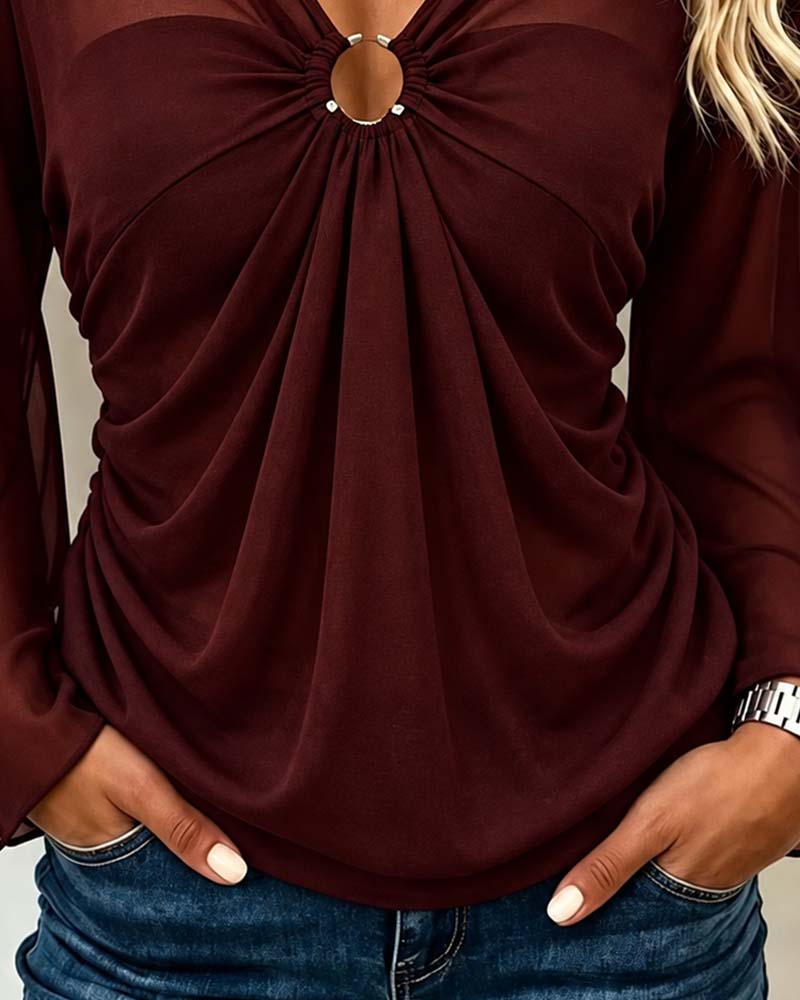 V-Neck Metal Ring Twist Blouse