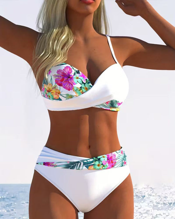 Bralette Style Contrast Print Bikini