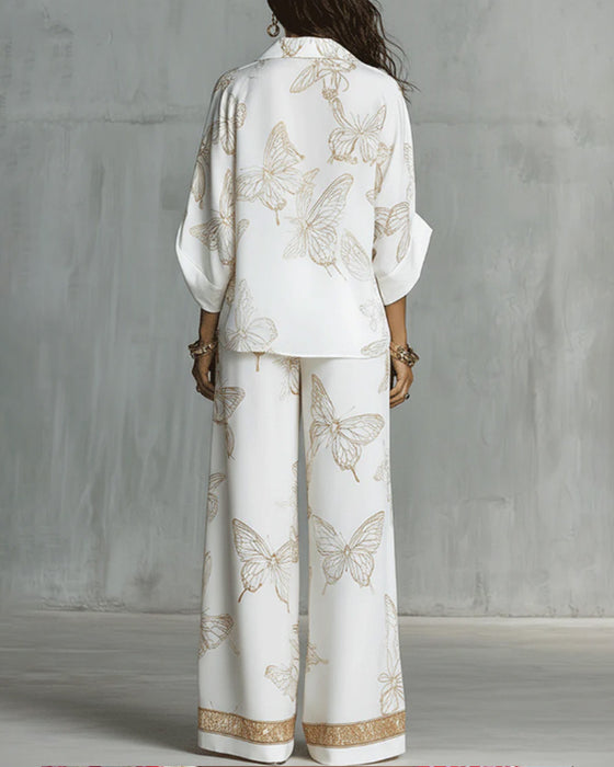 Casual Butterfly Print Two-Piece Set