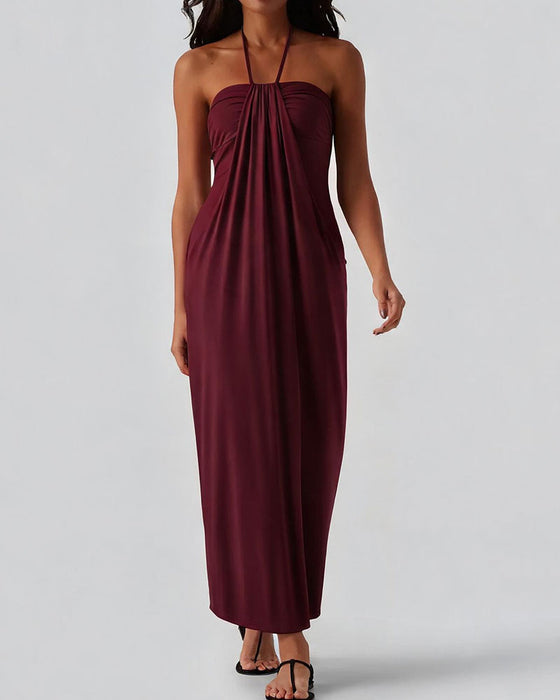 Halter Draped Long Dresses