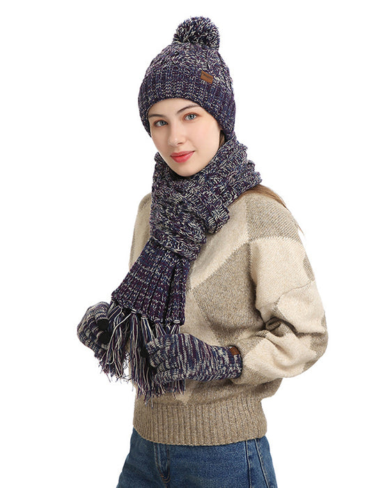 Hat Knitted Wool Three-Piece Set