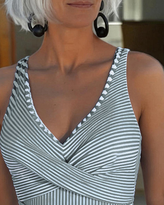 V-Neck Striped One-Piece