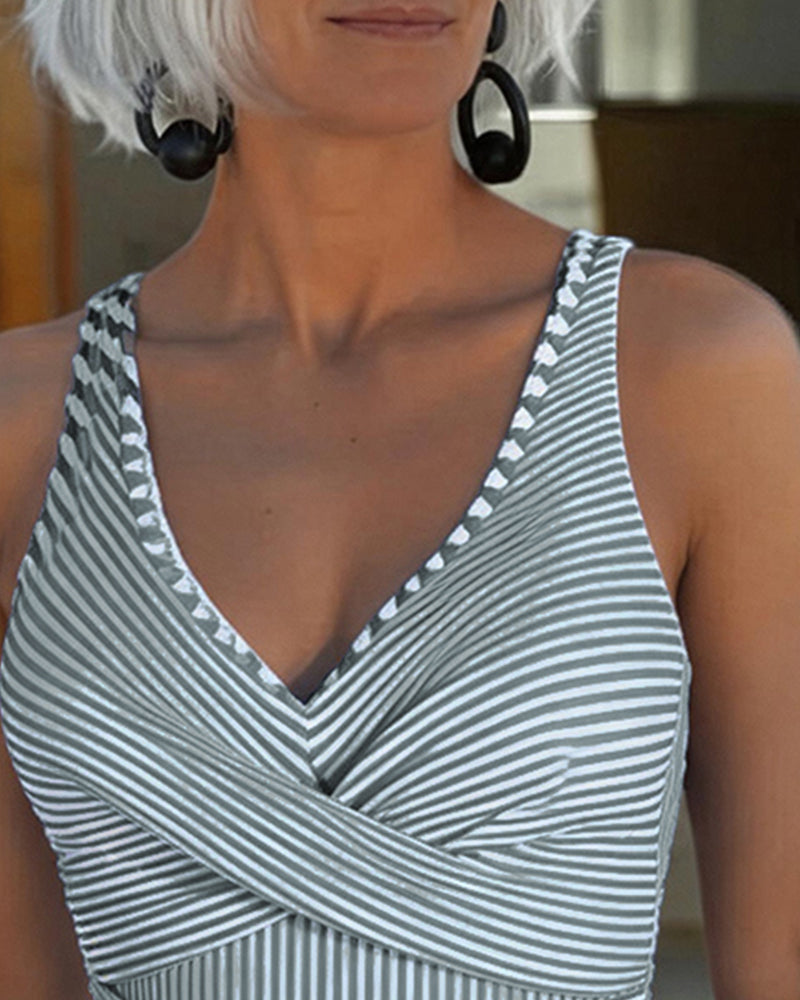 V-Neck Striped One-Piece