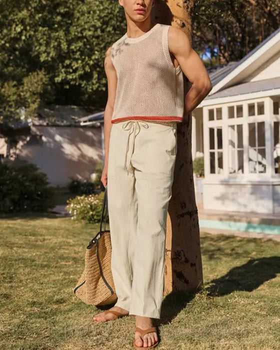 Solid Color Pocket Drawstring Beach Pant