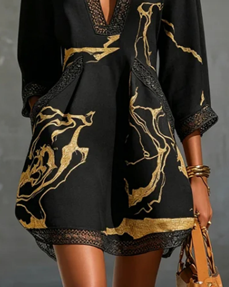 Stand Collar Hollow Half Sleeve Dress