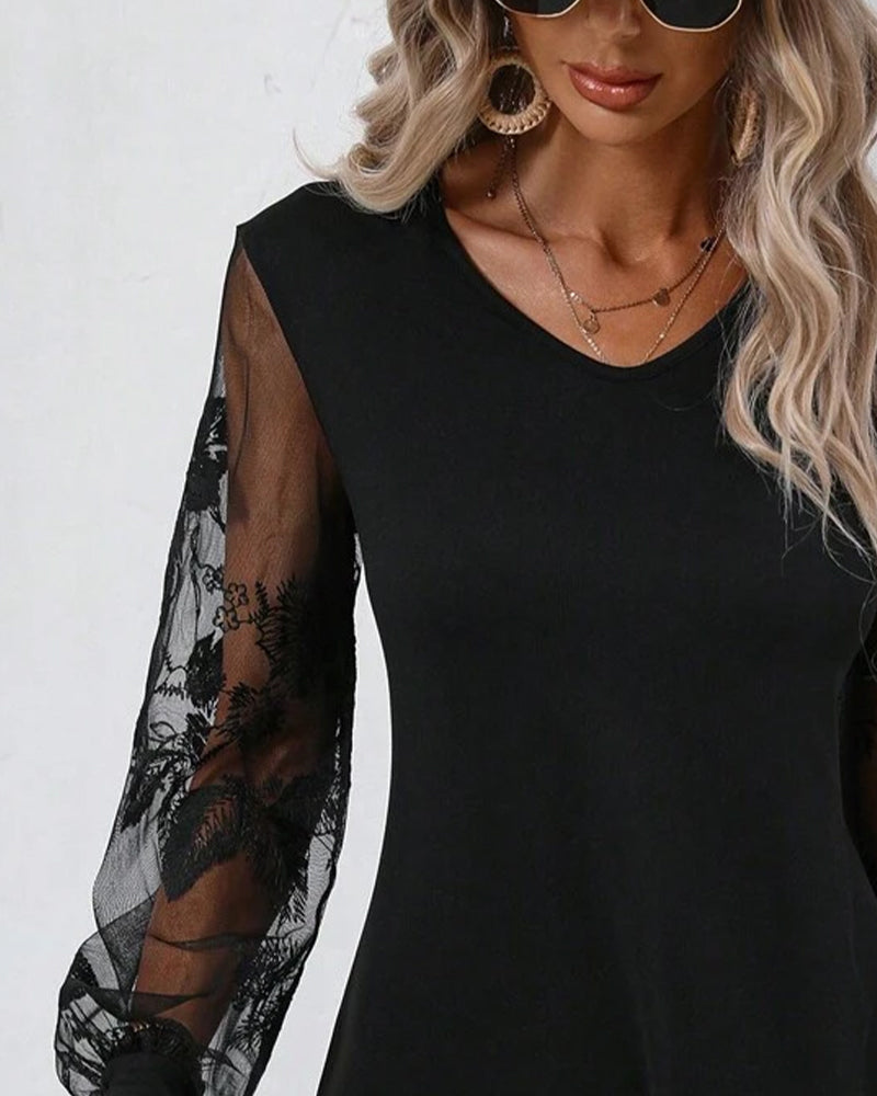 Mesh-Paneled Elegant Straight Dress