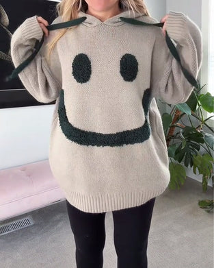 Smiley Face Loose Hooded Sweater