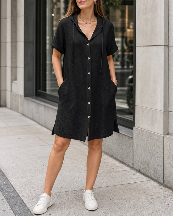 Side Pocket Button Casual Dress