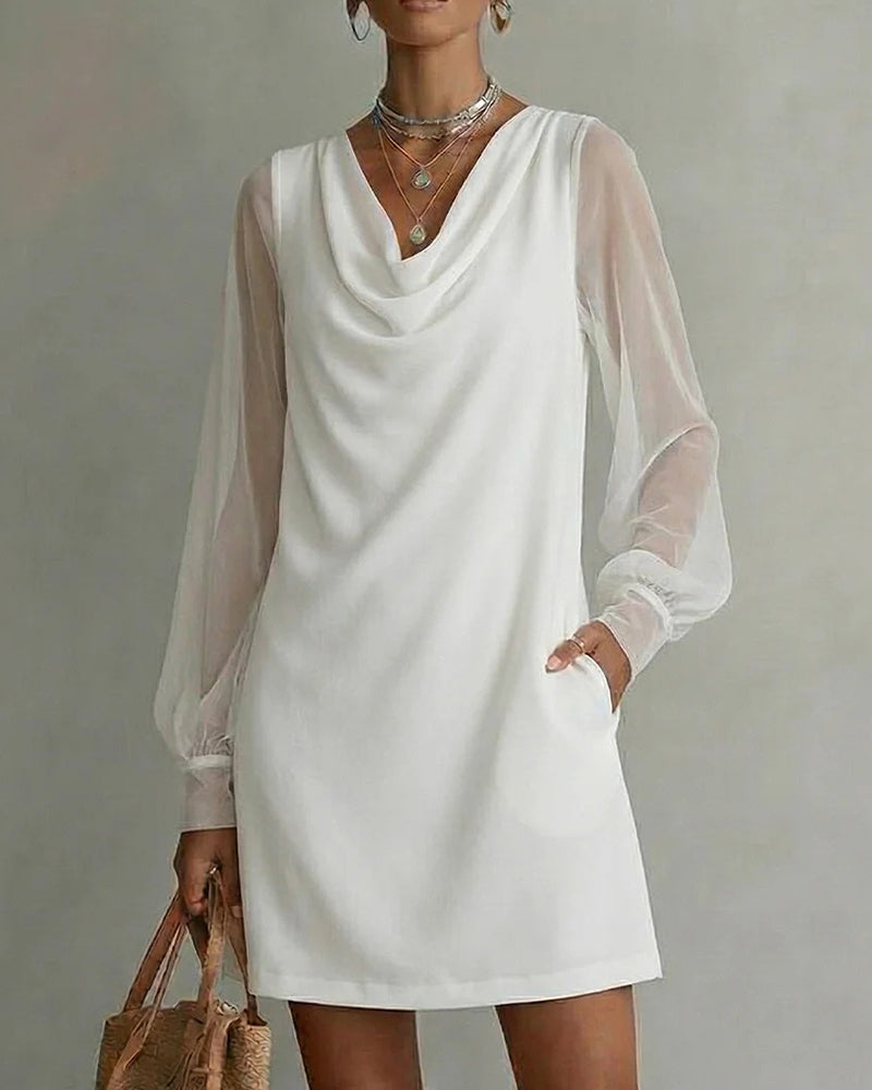 Breathable Sleeve Cowl Neck Dress