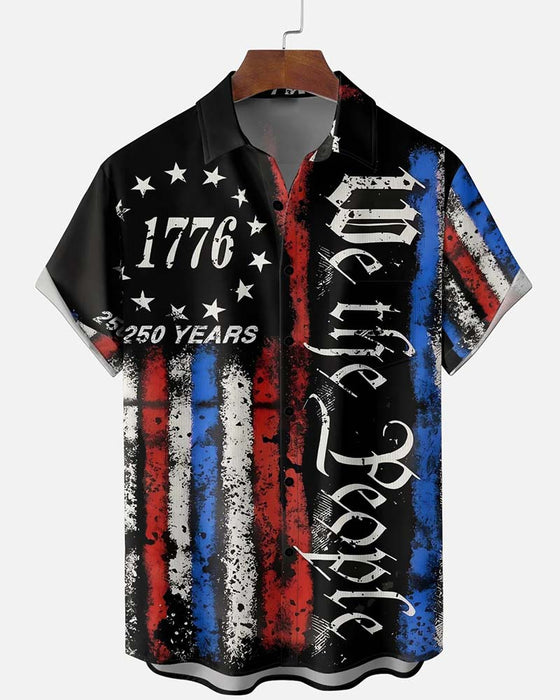 Lapel Stars And Stripes Print Shirt