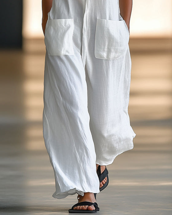 Sleeveless Single-Breasted Cargo Jumpsuit