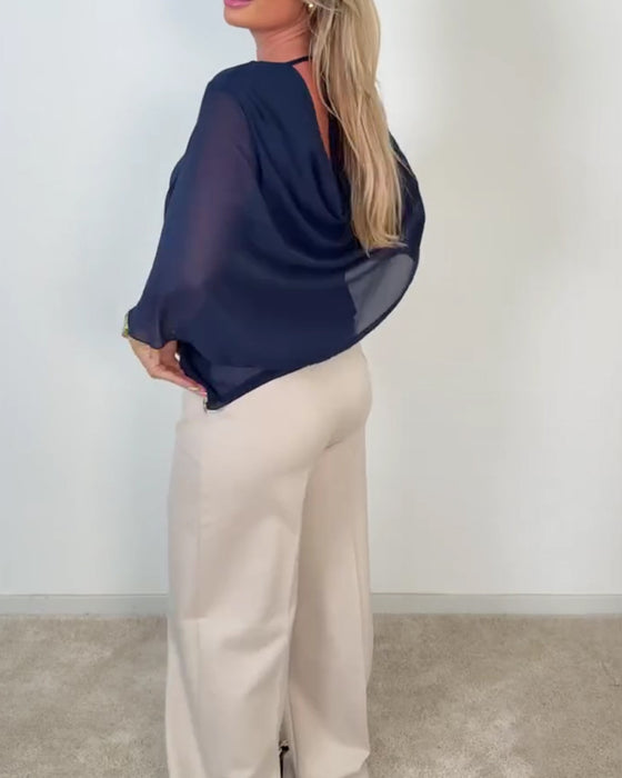 Bell Sleeve Crew Neck Blouse