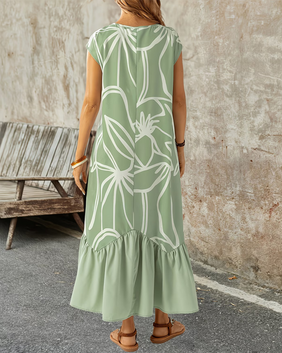 Crew Neck Geometric Print A-Line Dress