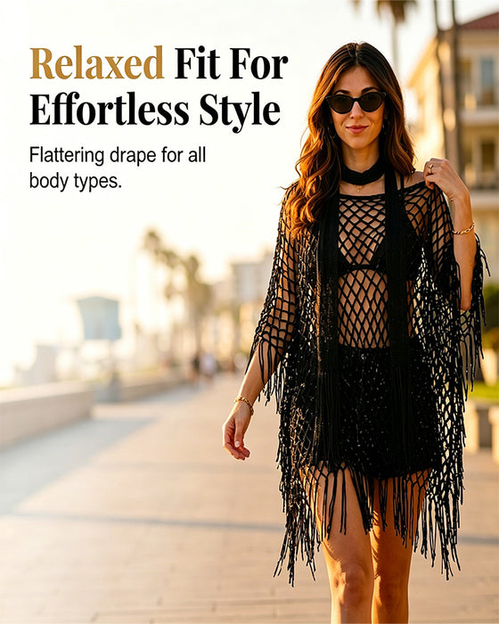 Fringe Mesh Hollow Out Pullover