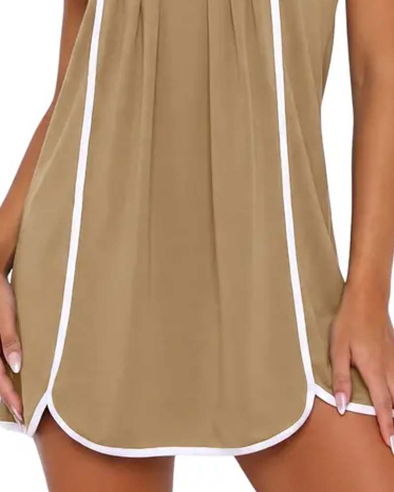 White-Trimmed Color-Blocked Sleeveless Dress