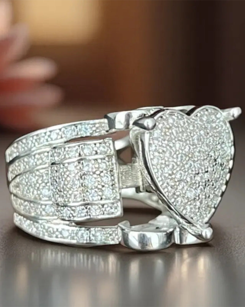 Pave Heart Shaped Ring Set for Women