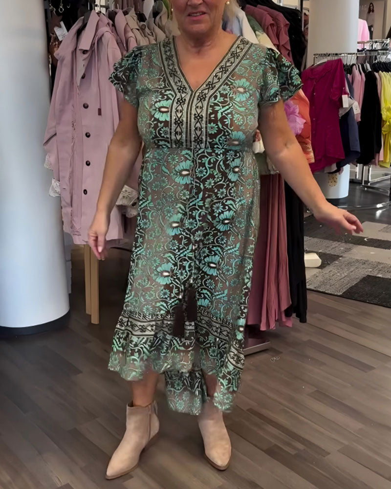 Retro Floral Print Mid-Sleeve Dress