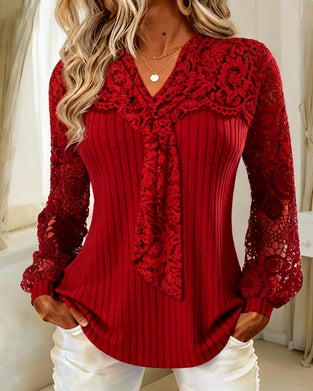 Solid Color Bow Tie Striped Blouse