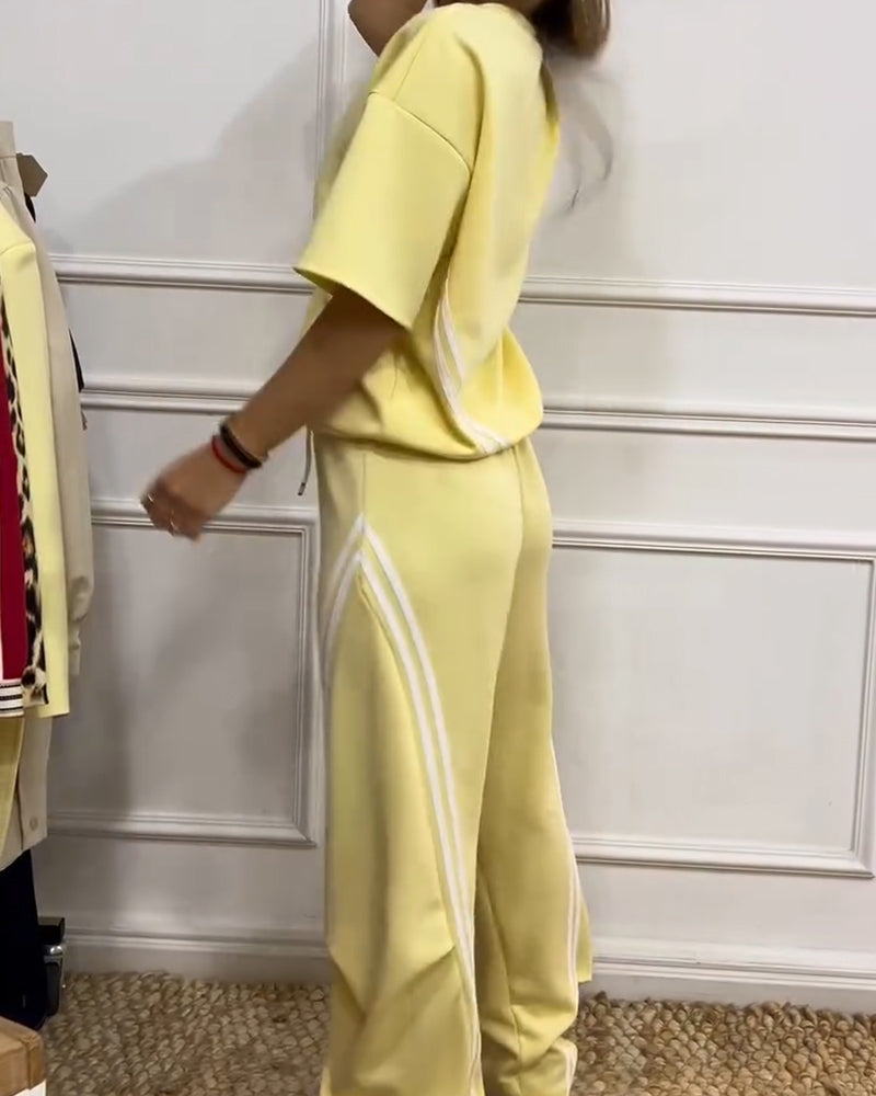 Athletic Stripe Trim Casual Two-Piece Set