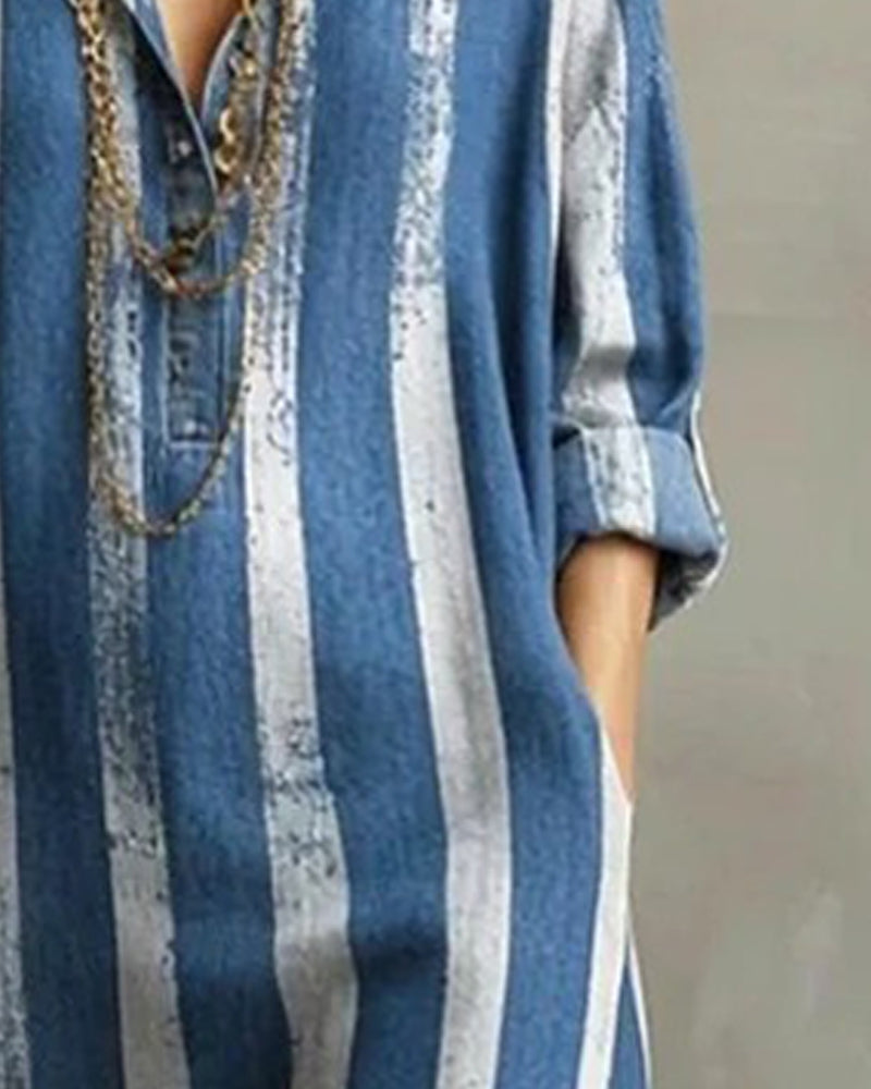 Loose Vertical Striped Long Dress