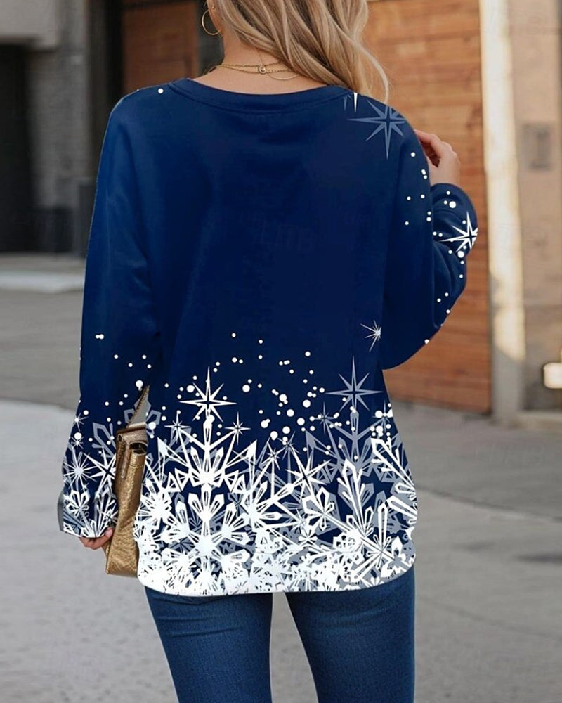 Crew Neck Christmas Tree Print Sweatshirt