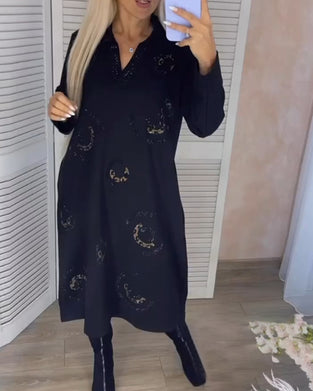 Lapel Long Sleeve Midi Dress