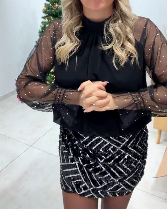 Fashionable Solid Color Long-Sleeved Blouse