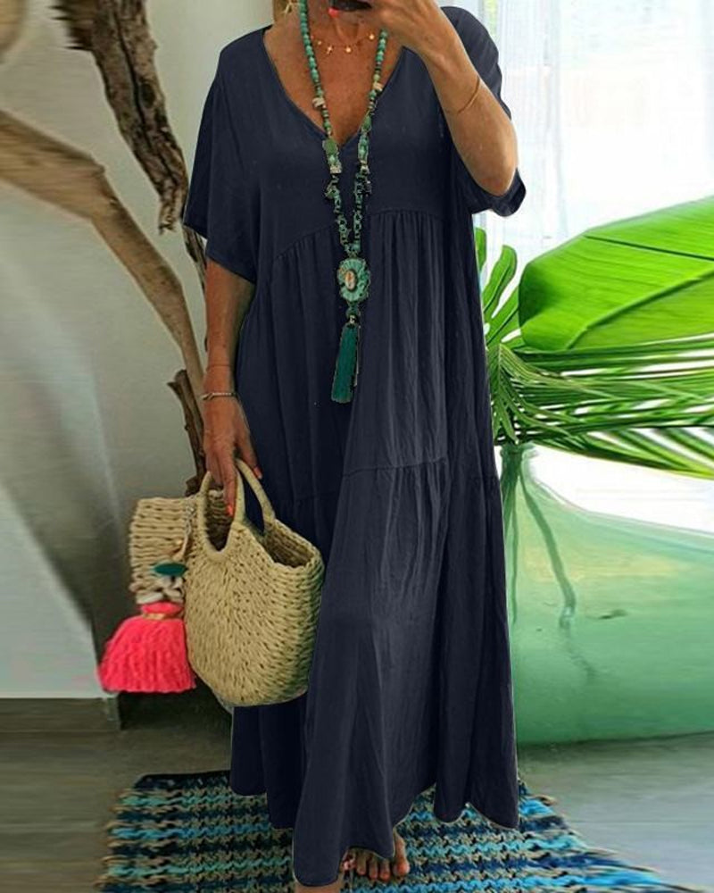 V-Neck Short Sleeve Casual Dress