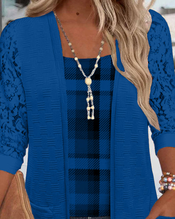 Faux Two-Piece Plaid Top