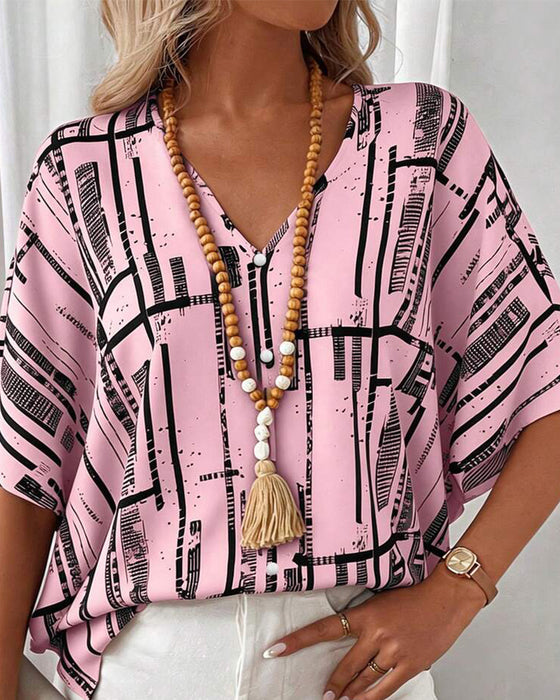 V-Neck Line Batwing Sleeve Blouse