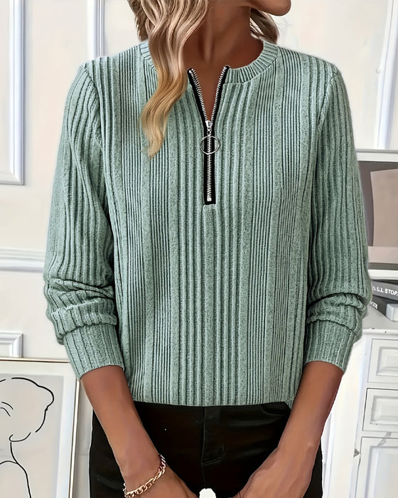 Vertical Ribbed Half-Zip Top