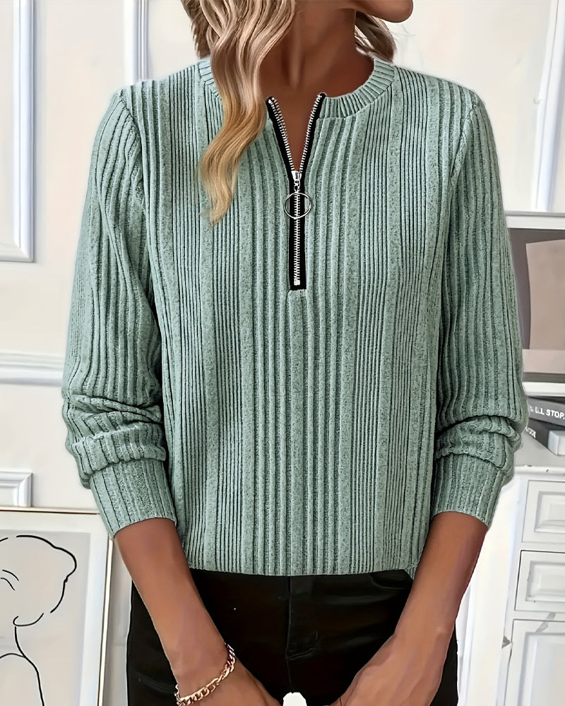 Vertical Ribbed Half-Zip Top