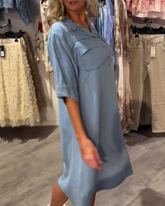 Lapel Button A Hem Dress