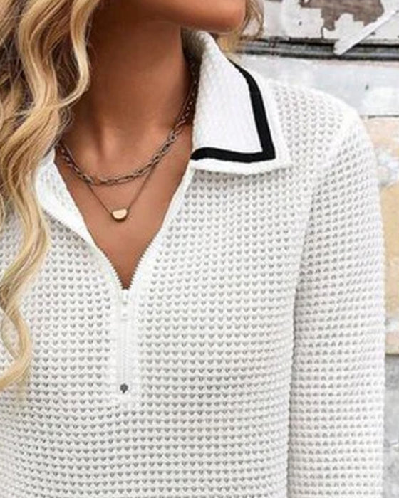 Casual Solid Color Waffle Sweatshirt