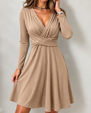 V-Neck Wrap Long Sleeve Dress