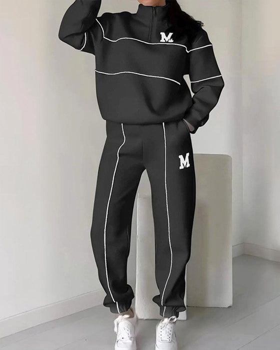 Women's Casual Letter M Long Sleeve Two Piece Set