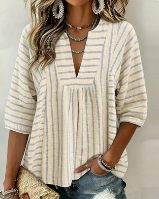 Stripe Texture Half Sleeve Relaxed Blouse