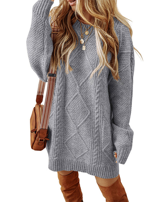 Casual Round Neck Solid Color Sweater Dress