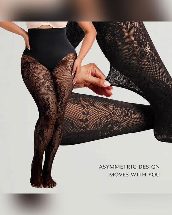 Women‘s High-Waist Shaping Tights with Floral Lace
