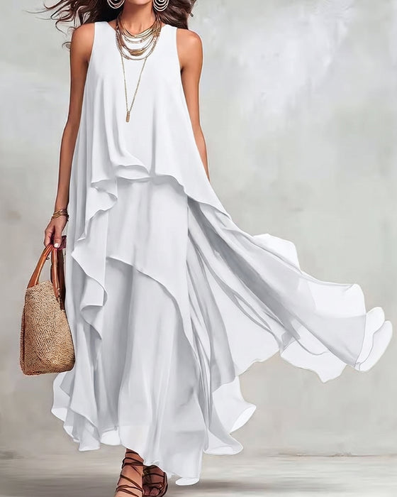 Crew Neck Sleeveless Irregular Dress