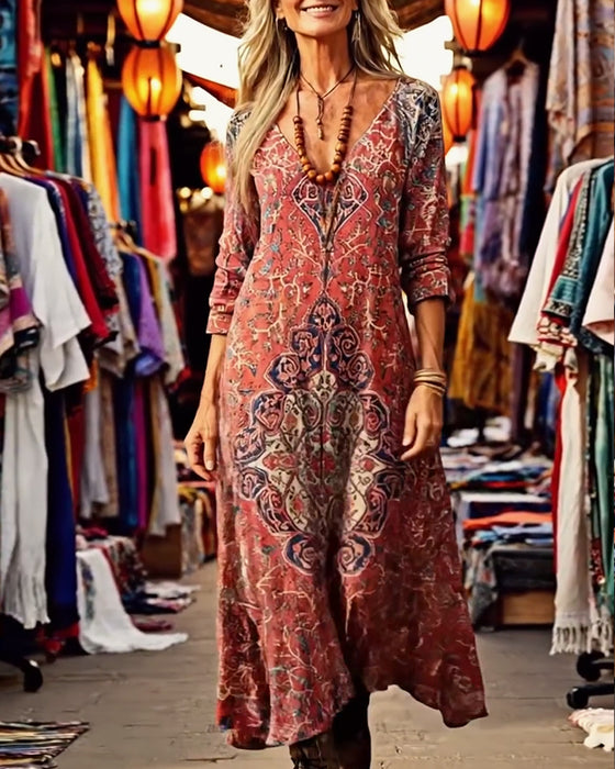 Casual V-Neck Bohemian Style Dress